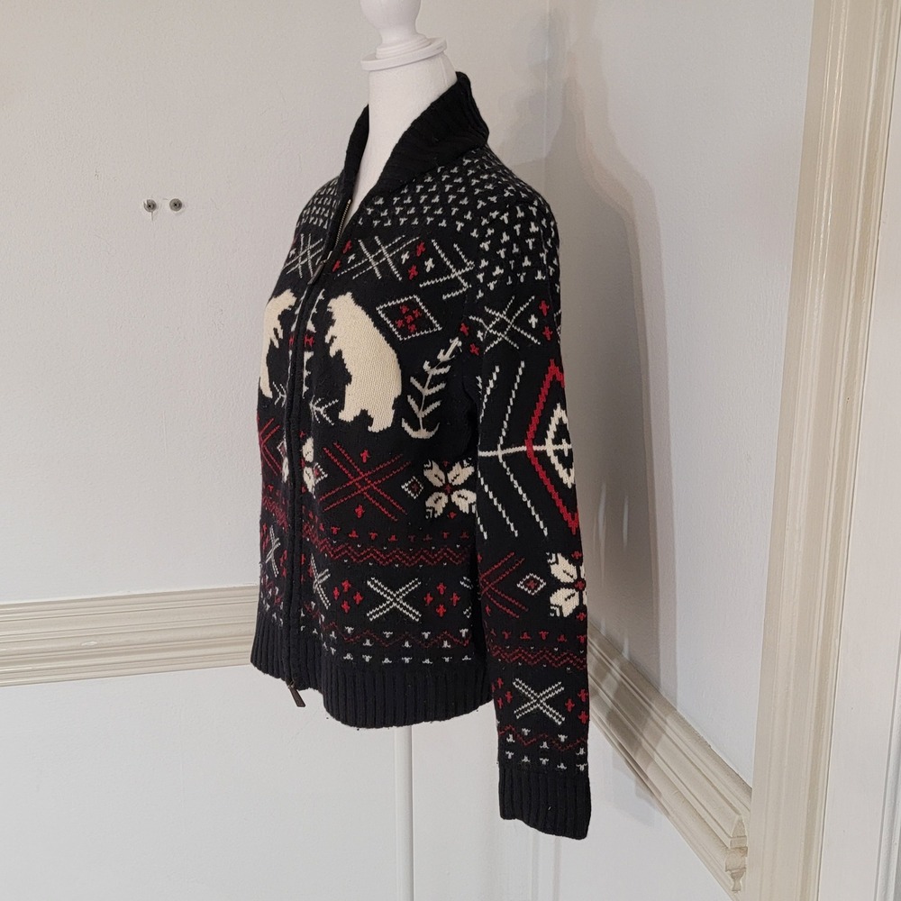 Vintage Lauren Ralph Lauren Cardigan Sweater Fair Isle Lambswool Zip Women's L - Picture 3 of 11